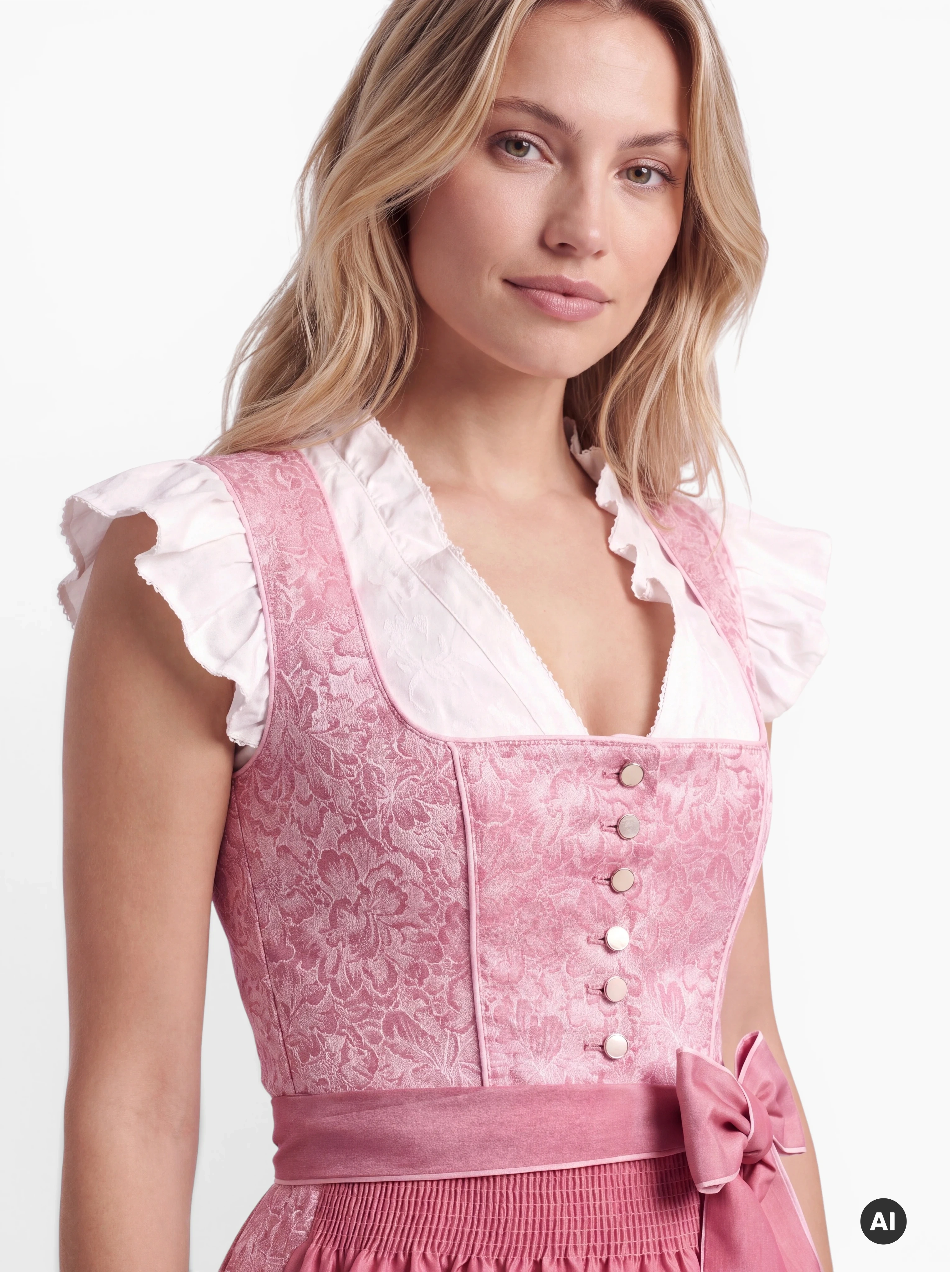 Mini-Dirndl Kaja Rosa 50 cm – florales Jacquardmuster