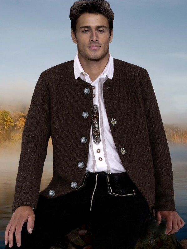 PREMIUM Trachtenstrickjacke Herren 100% Schurwolle Trachtenjanker Braun PREMIUM Trachtenstrickjacke Herren 100% Schurwolle Trachtenjanker Braun