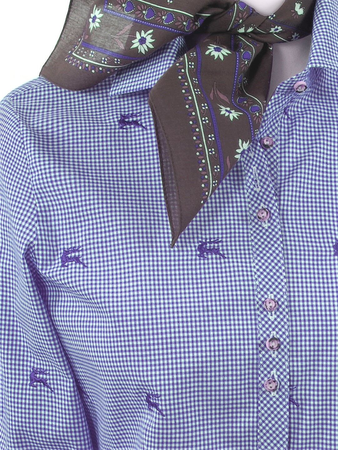 Trachtenbluse Damen kariert Langarm Hirsch Stickerei Blau + Rot Trachtenbluse Damen kariert Langarm Hirsch Stickerei Blau + Rot