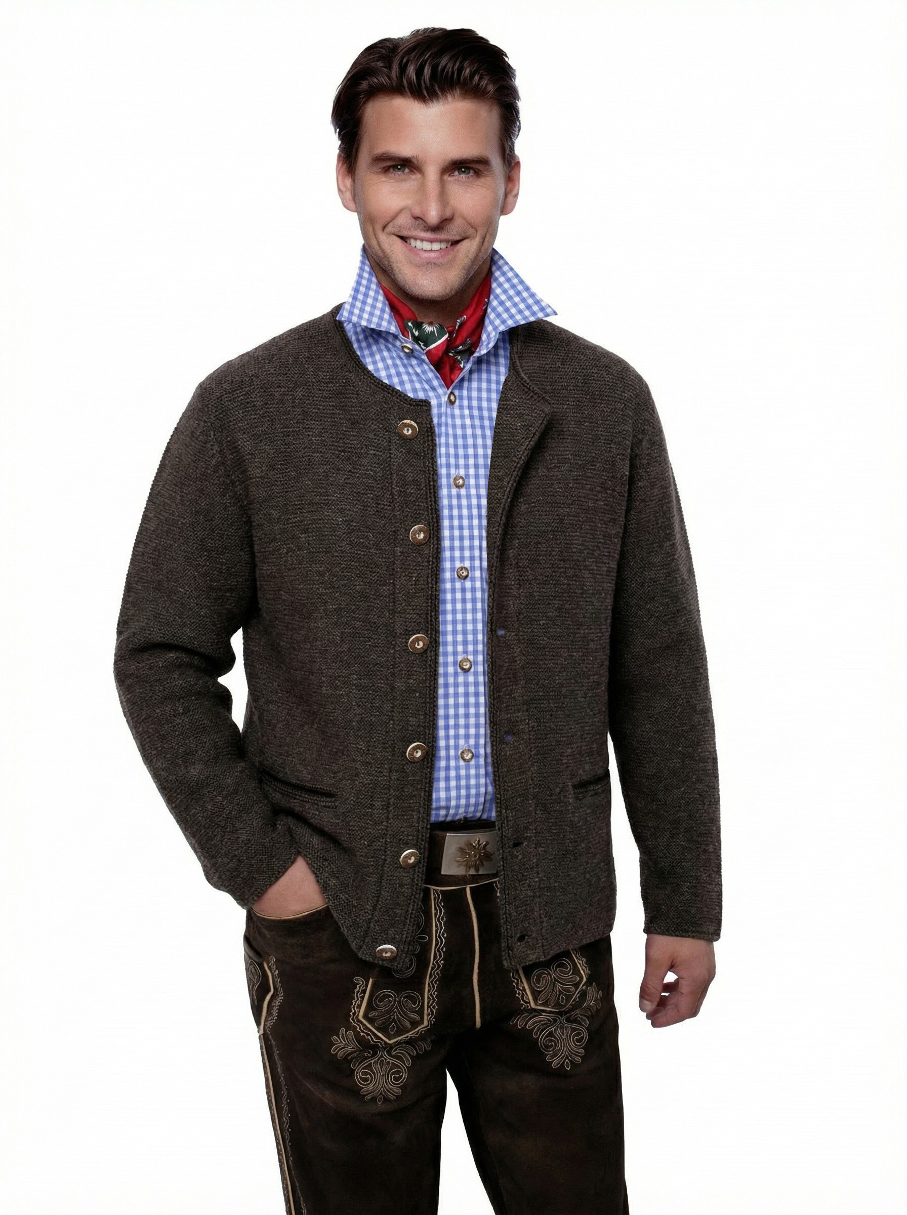 Trachtenstrickjacke Herren Links-Links  Trachtenjanker Braun