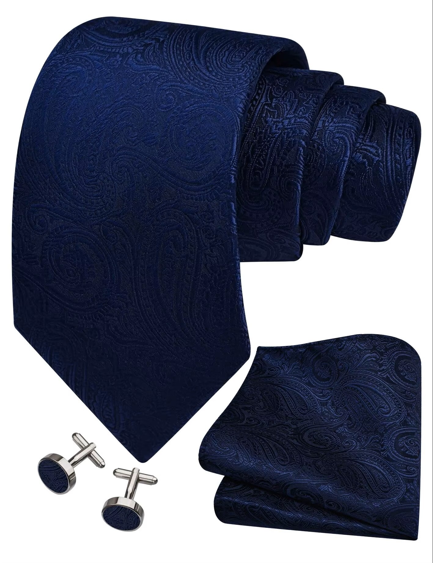 Trachtenkrawatte Paisley 100% Seide 3-tlg. Set festlich + Einstecktuch + Manschettenknöpfen