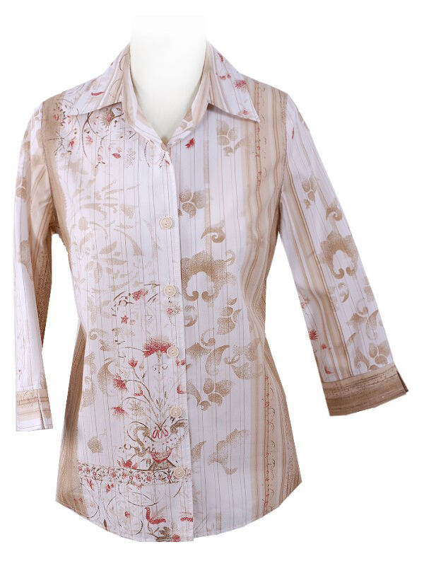PREMIUM Trachtenbluse Damen 3/4 Arm Blumen Design Weiß -Beige PREMIUM Trachtenbluse Damen 3/4 Arm Blumen Design Weiß -Beige