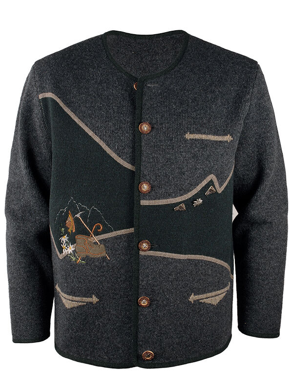 PREMIUM Trachtenstrickjacke Herren 100% Schurwolle Trachtenjanker Anthrazit PREMIUM Trachtenstrickjacke Herren 100% Schurwolle Trachtenjanker Anthrazit