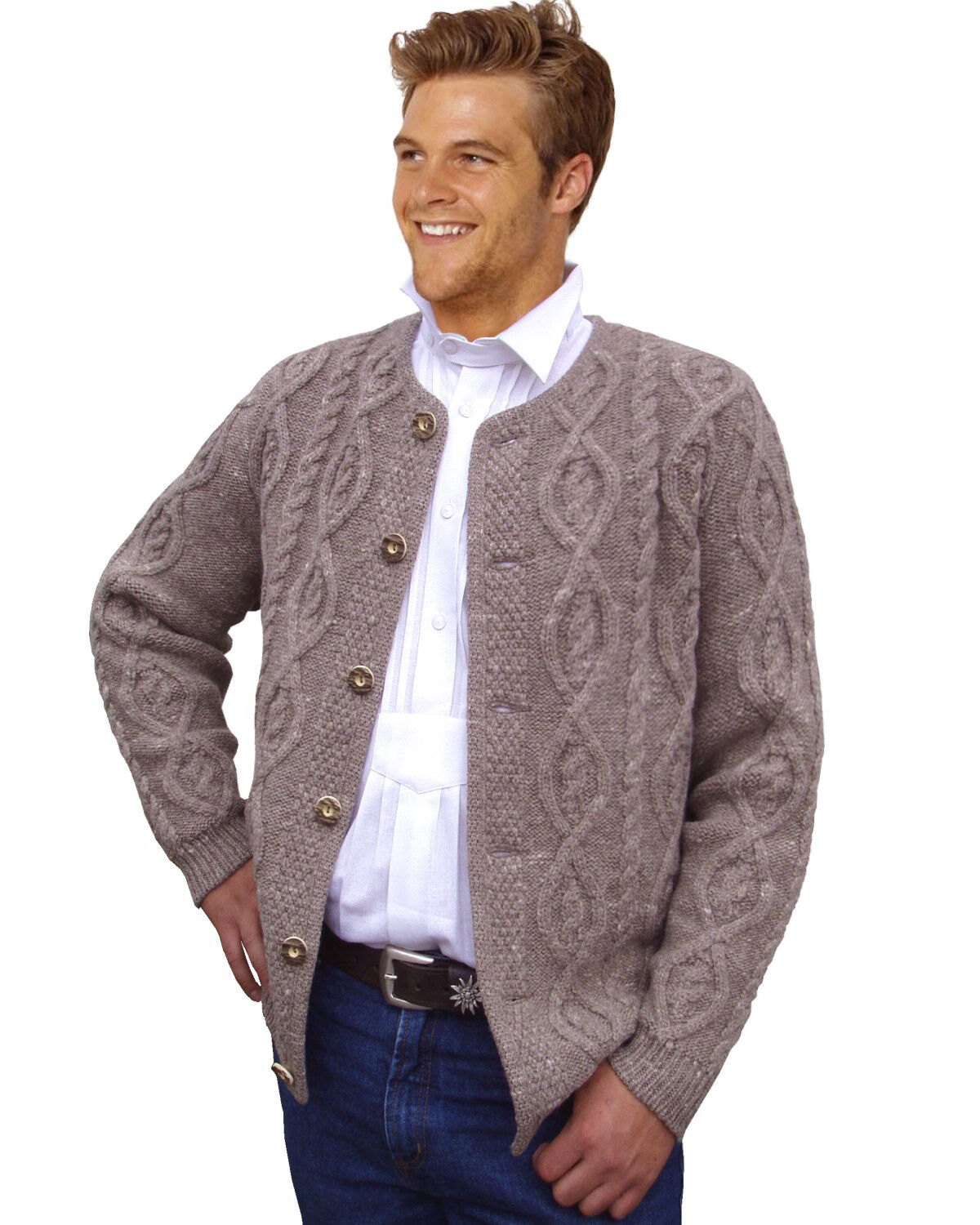 PREMIUM Trachtenstrickjacke Herren 100% Schurwolle Trachtenjanker Braun PREMIUM Trachtenstrickjacke Herren 100% Schurwolle Trachtenjanker Braun