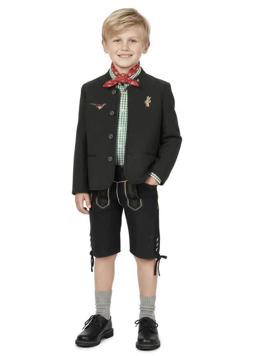 Trachtenjacke Jungen/Buben 100% Merinowolle Grün-Anthrazit