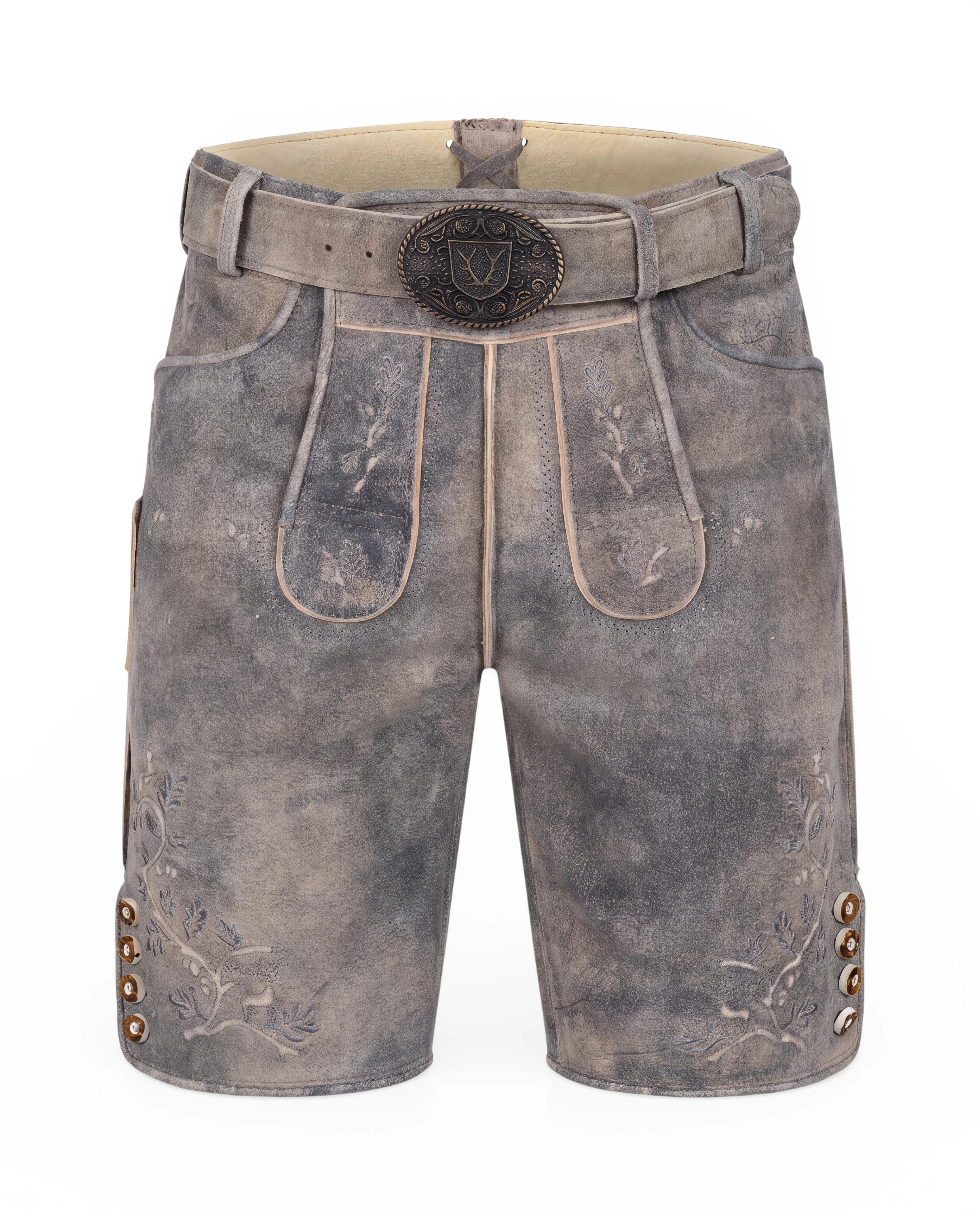 Herren-Lederhose Berno Hellgrau mit Gürtel aus 100% Leder