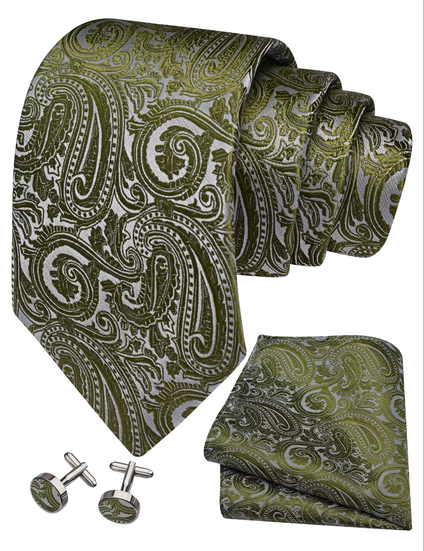 Trachtenkrawatte Paisley 100% Seide 3-tlg. Set festlich + Einstecktuch + Manschettenknöpfen