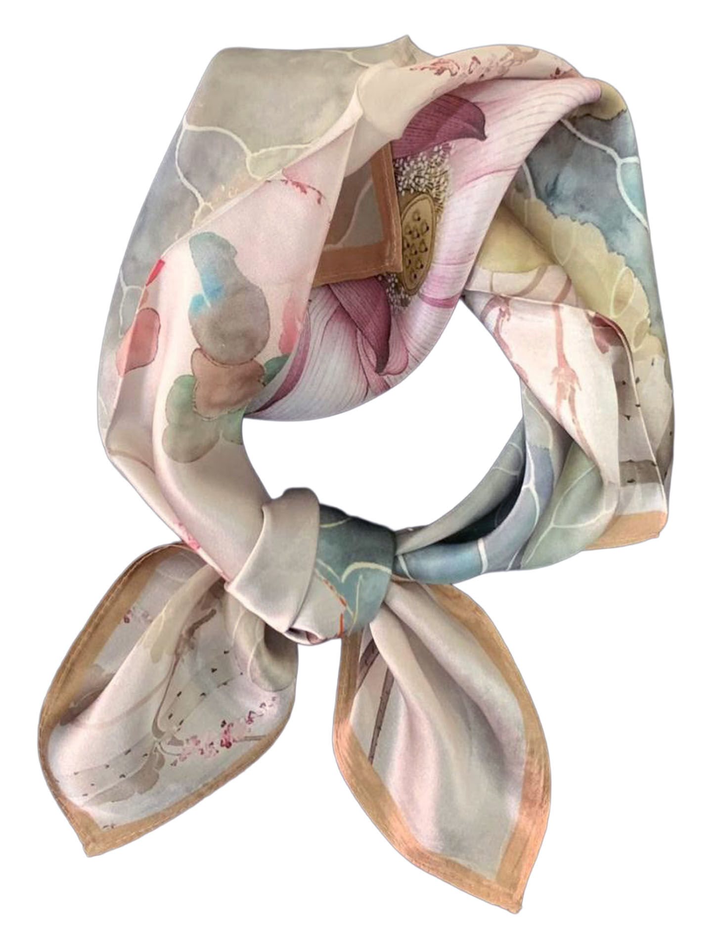 Seidenhalstuch Lotus Damen Nickituch 100% Seide Beige Bunt