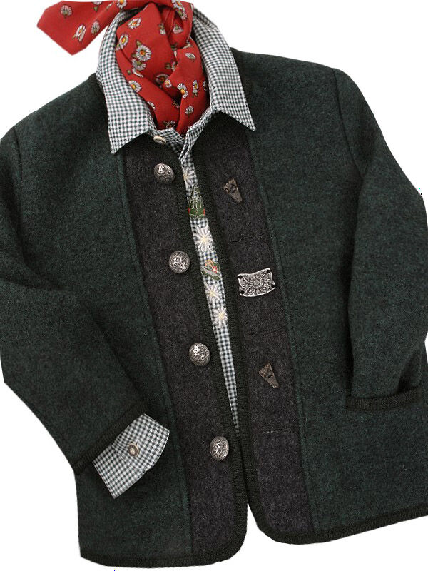 Trachtenjacke Jungen/Buben 100% Merinowolle Dunkelgrün-Anthra