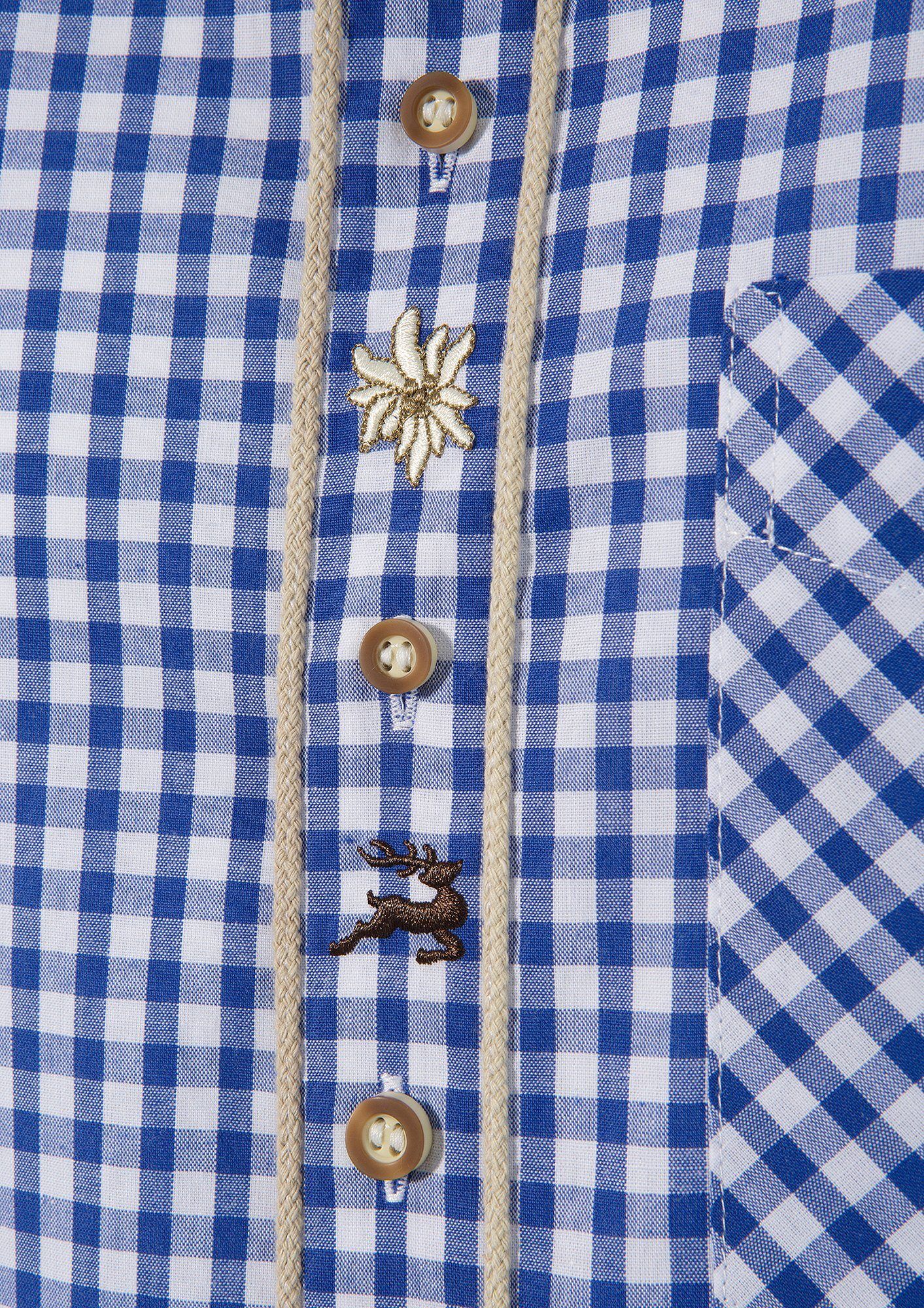Trachtenhemd kariert Blau Wiesn-Hemd Edelweiß Hirsch Stickerei Trachtenhemd kariert Blau Wiesn-Hemd Edelweiß Hirsch Stickerei