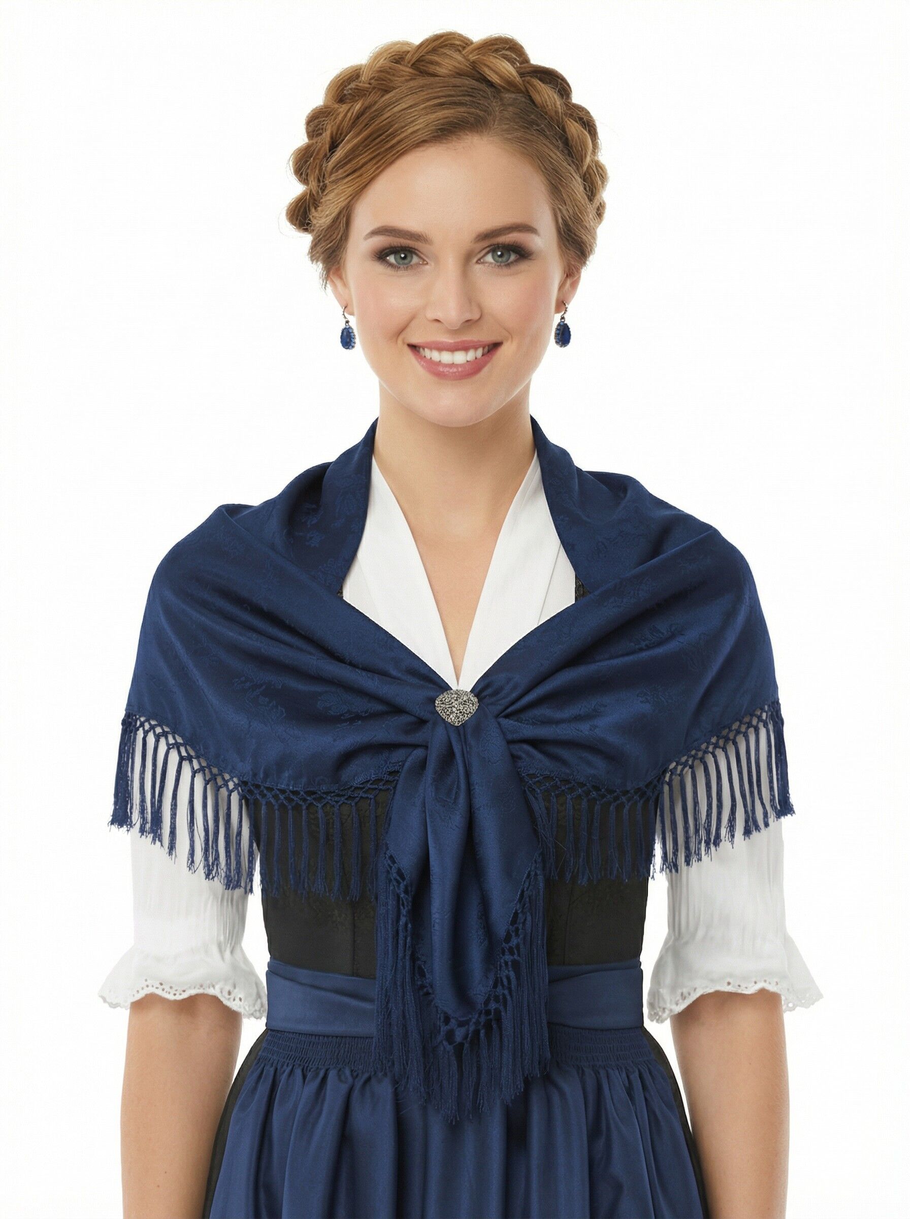 Trachtentuch Dirndltuch Seidentuch 100% Seide Marineblau