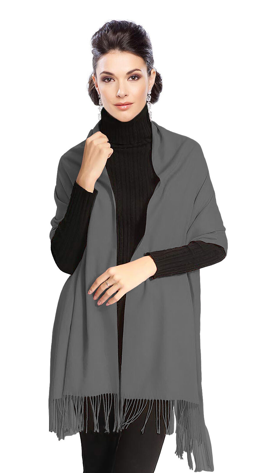 Pashmina Stola Kaschmir Umhang Cashmere Schal Damen Grau Mittelgrau