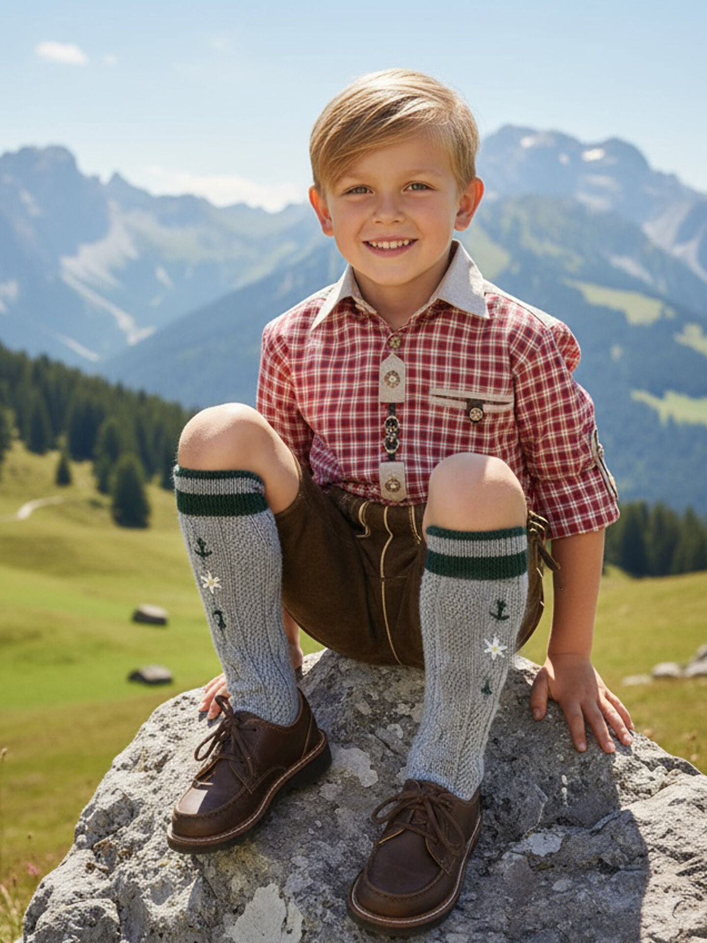 Trachtenstrümpfe Kinder Trachtenkniestrümpfe Grau-Grün Trachtenstrümpfe Kinder Trachtenkniestrümpfe Grau-Grün