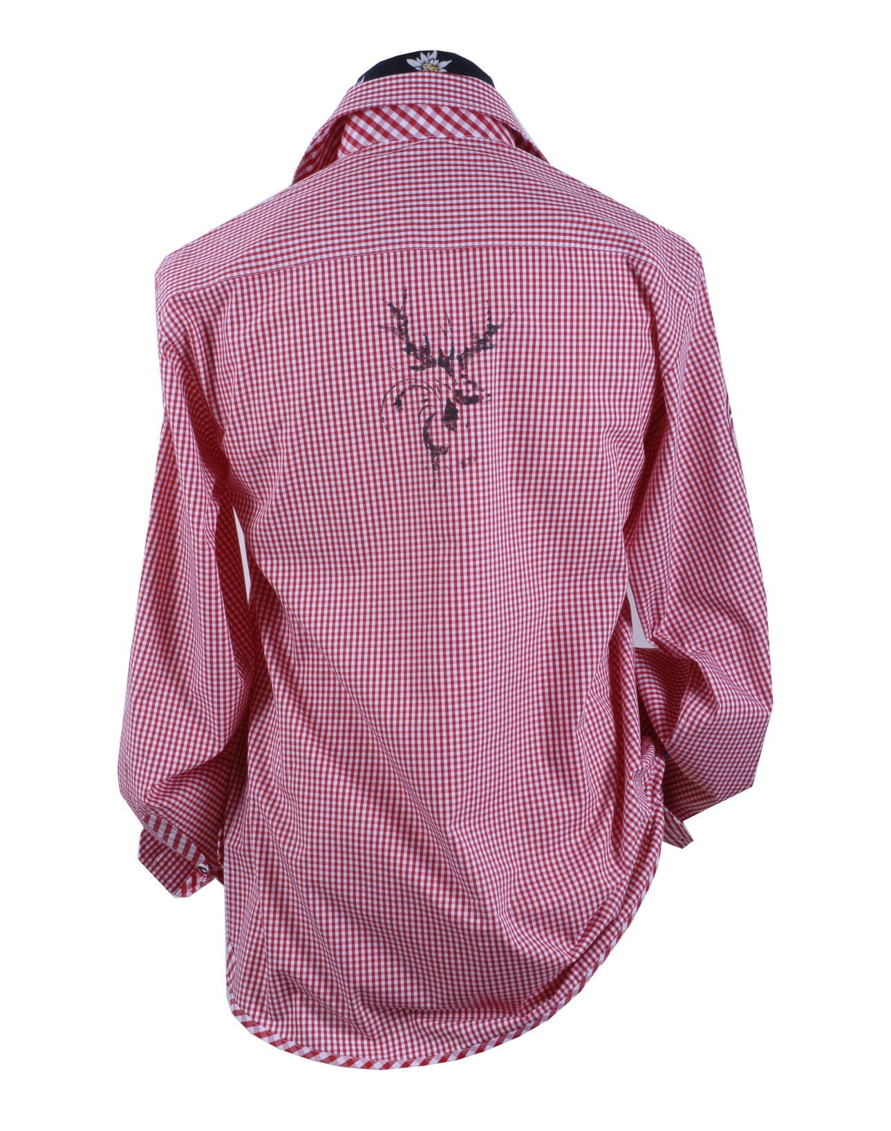 PREMIUM Trachtenhemd kariert Rot Hirsch-Motivdruck PREMIUM Trachtenhemd kariert Rot Hirsch-Motivdruck