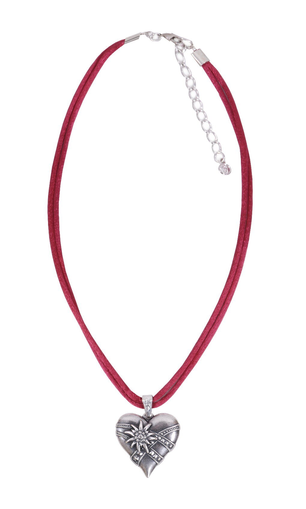 Trachtenkette Herz mit Edelweiß Rot Kirsche Trachtenkette Herz mit Edelweiß Rot Kirsche