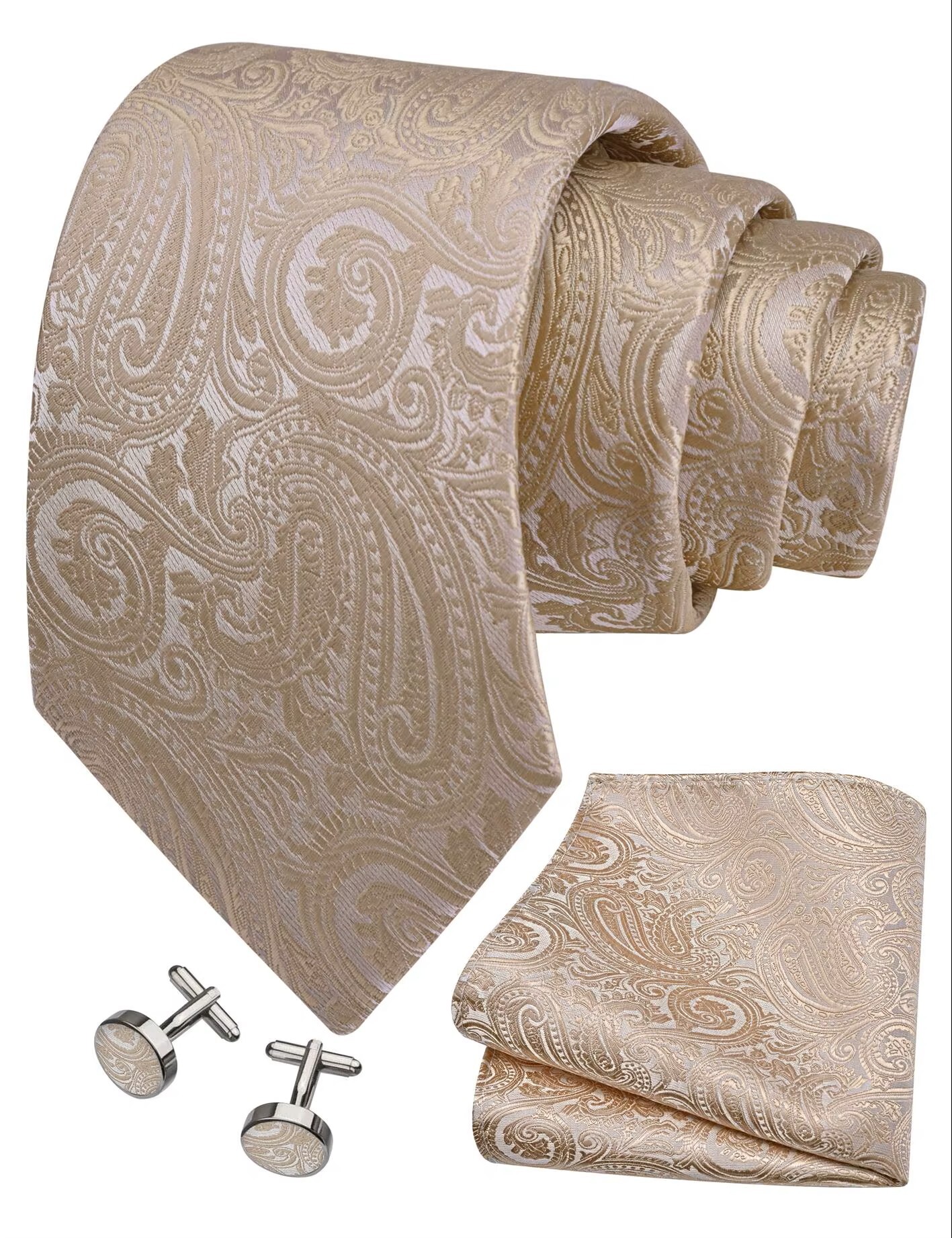 Trachtenkrawatte Paisley 100% Seide 3-tlg. Set festlich + Einstecktuch + Manschettenknöpfen