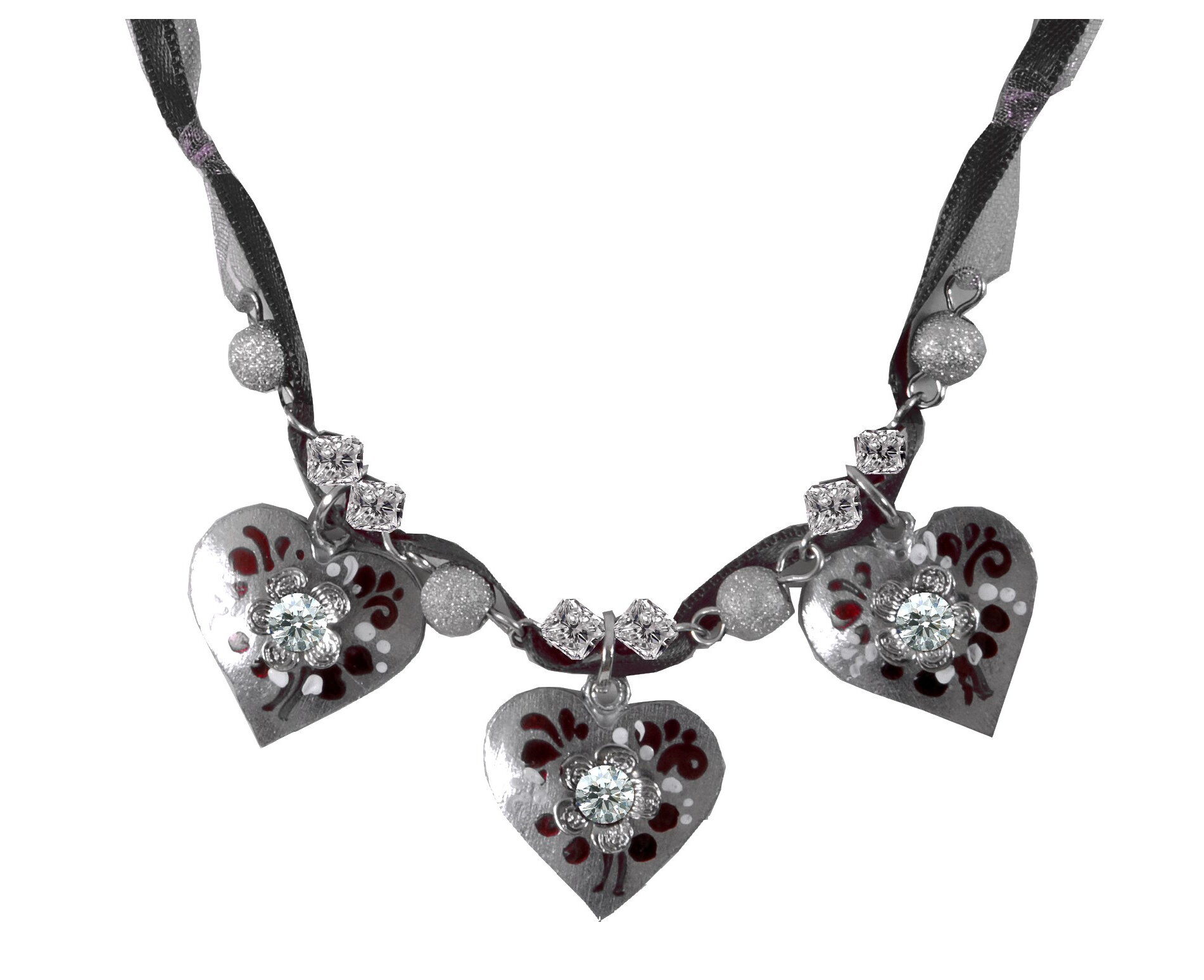 Trachtenkette Herz handbemalt + Swarovski Kristall  Trachtenkette Herz handbemalt + Swarovski Kristall