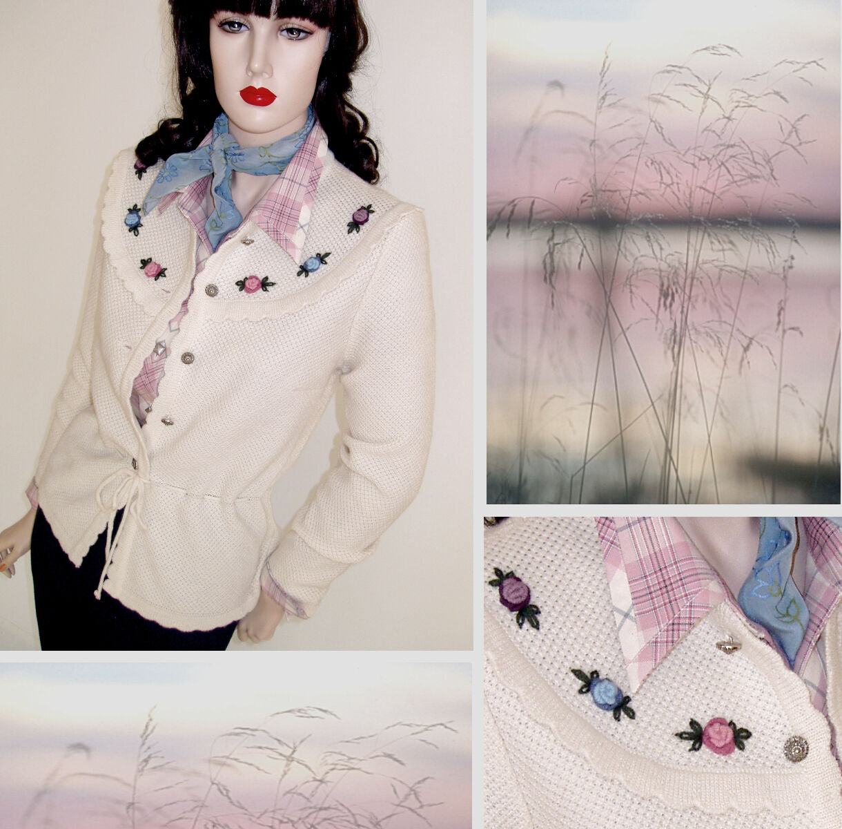 Trachtenstrickjacke Damen Dirndljacke Handbestickt Creme Natur  Trachtenstrickjacke Damen Dirndljacke Handbestickt Creme Natur