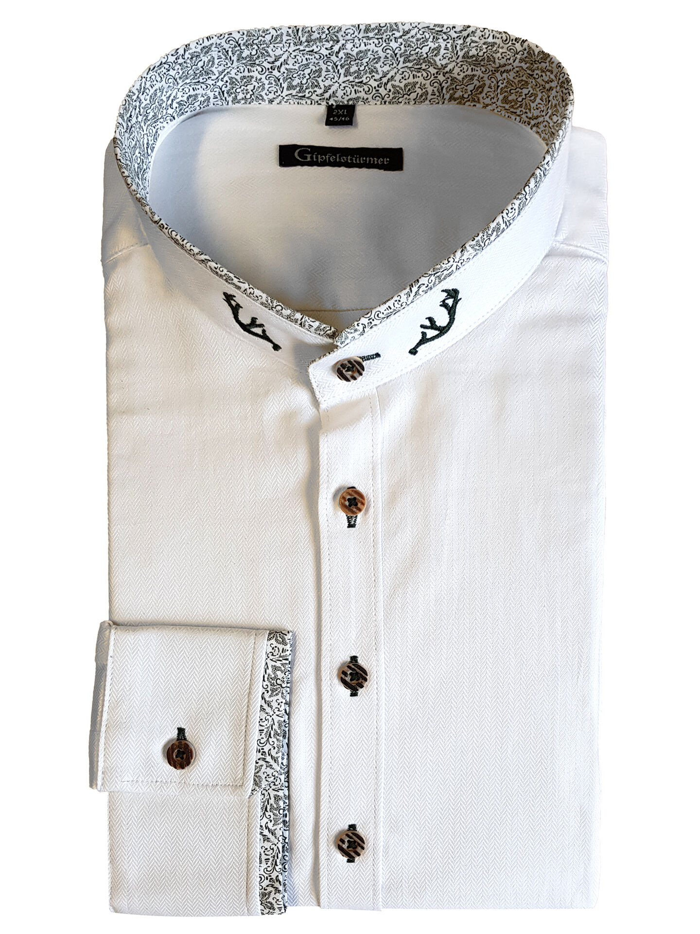 Trachtenhemd Weiß/Grün SLIMFIT Stehkragen  Trachtenhemd Weiß/Grün SLIMFIT Stehkragen