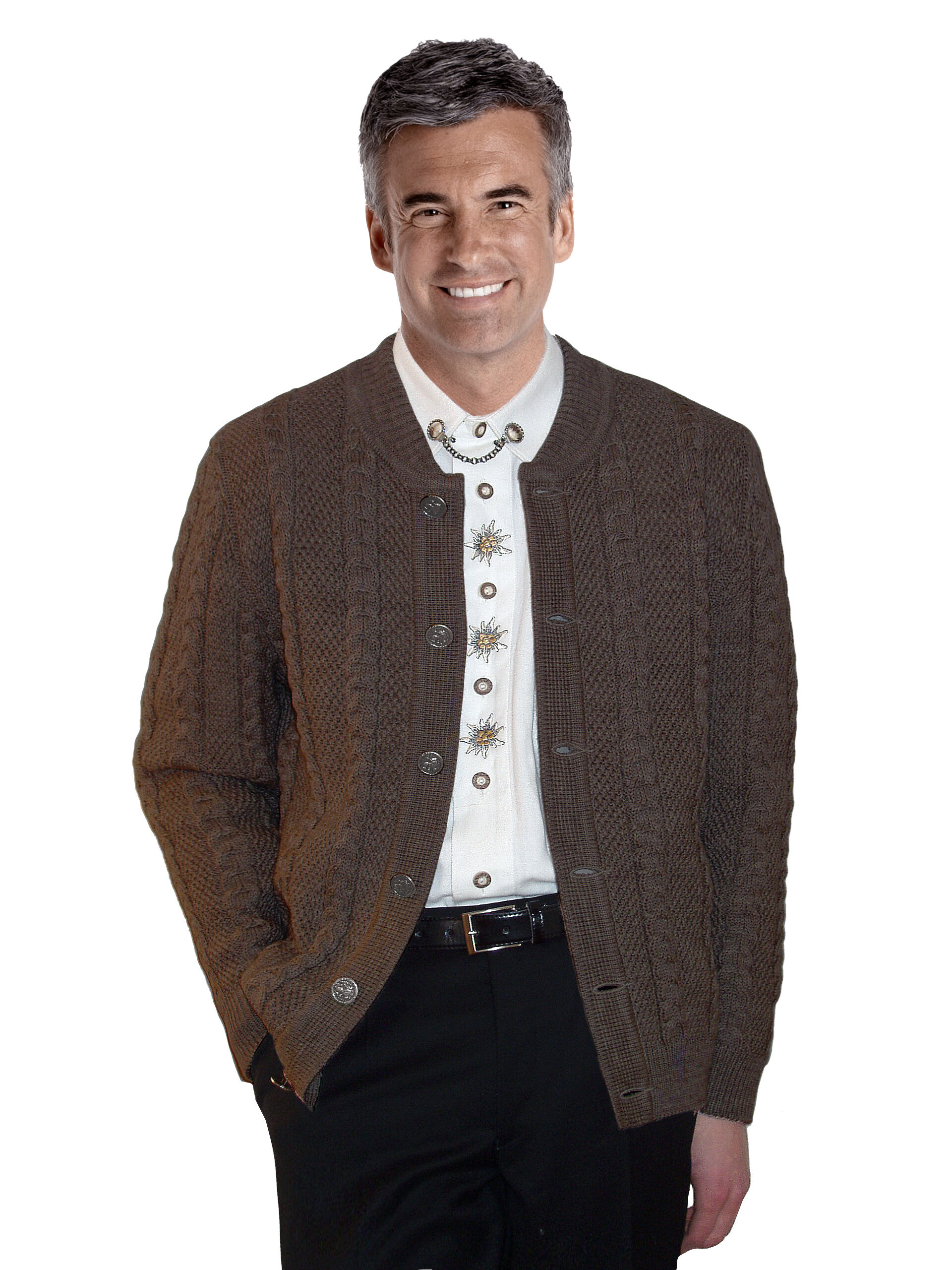 PREMIUM Trachtenstrickjacke Herren 100% Schurwolle Trachtenjanker Braun + Camel PREMIUM Trachtenstrickjacke Herren 100% Schurwolle Trachtenjanker Braun + Camel