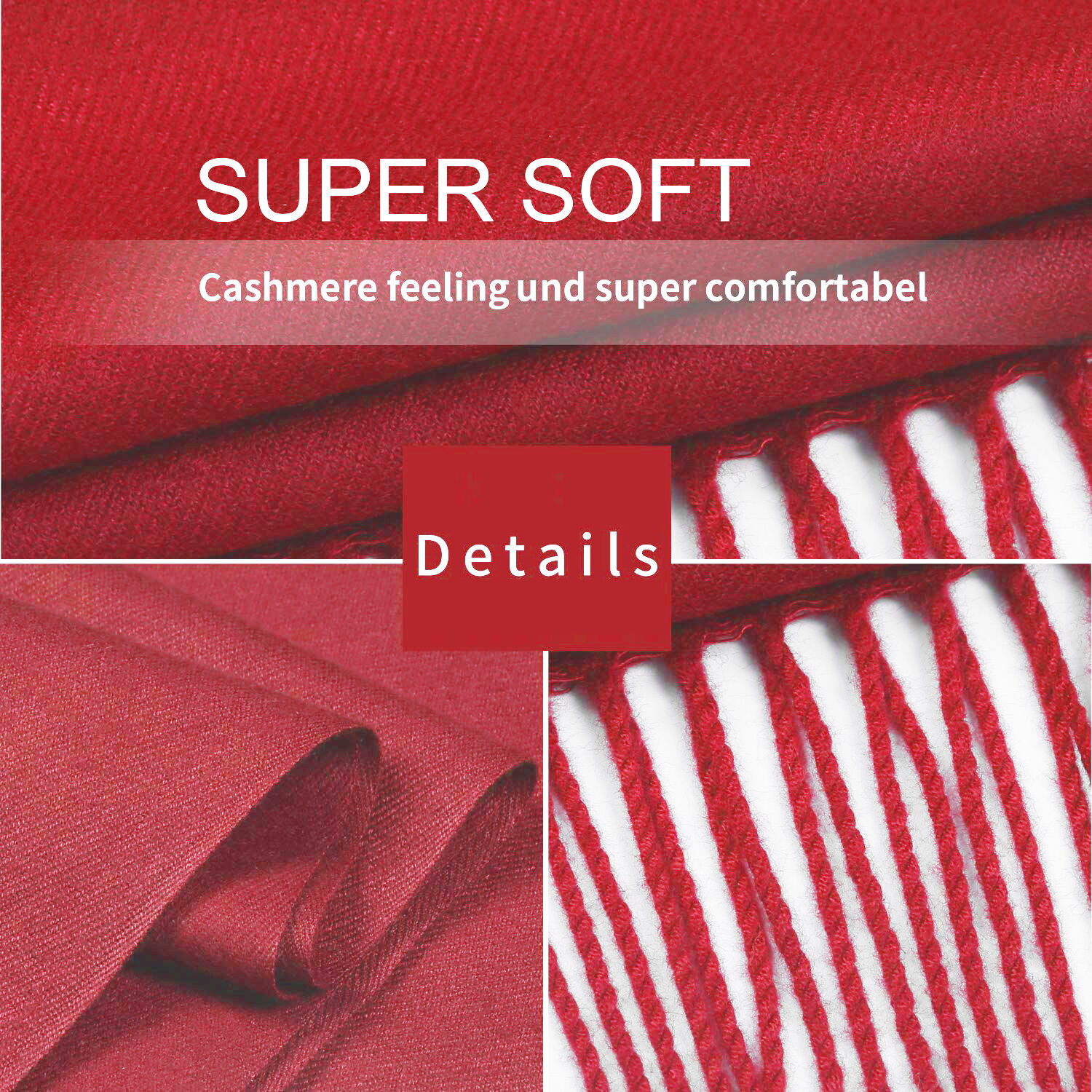 Pashmina Stola Umhang Cashmere Schal Baumwolle Damen Rot Pashmina Stola Umhang Cashmere Schal Baumwolle Damen Rot