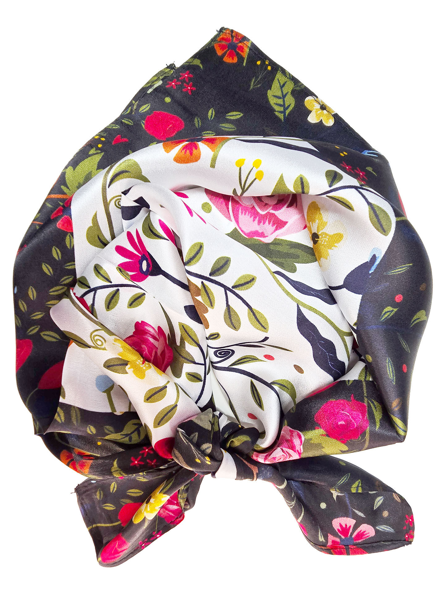 Seidenhalstuch Blumengarten Damen Nickituch 100% Seide Blau-Rot