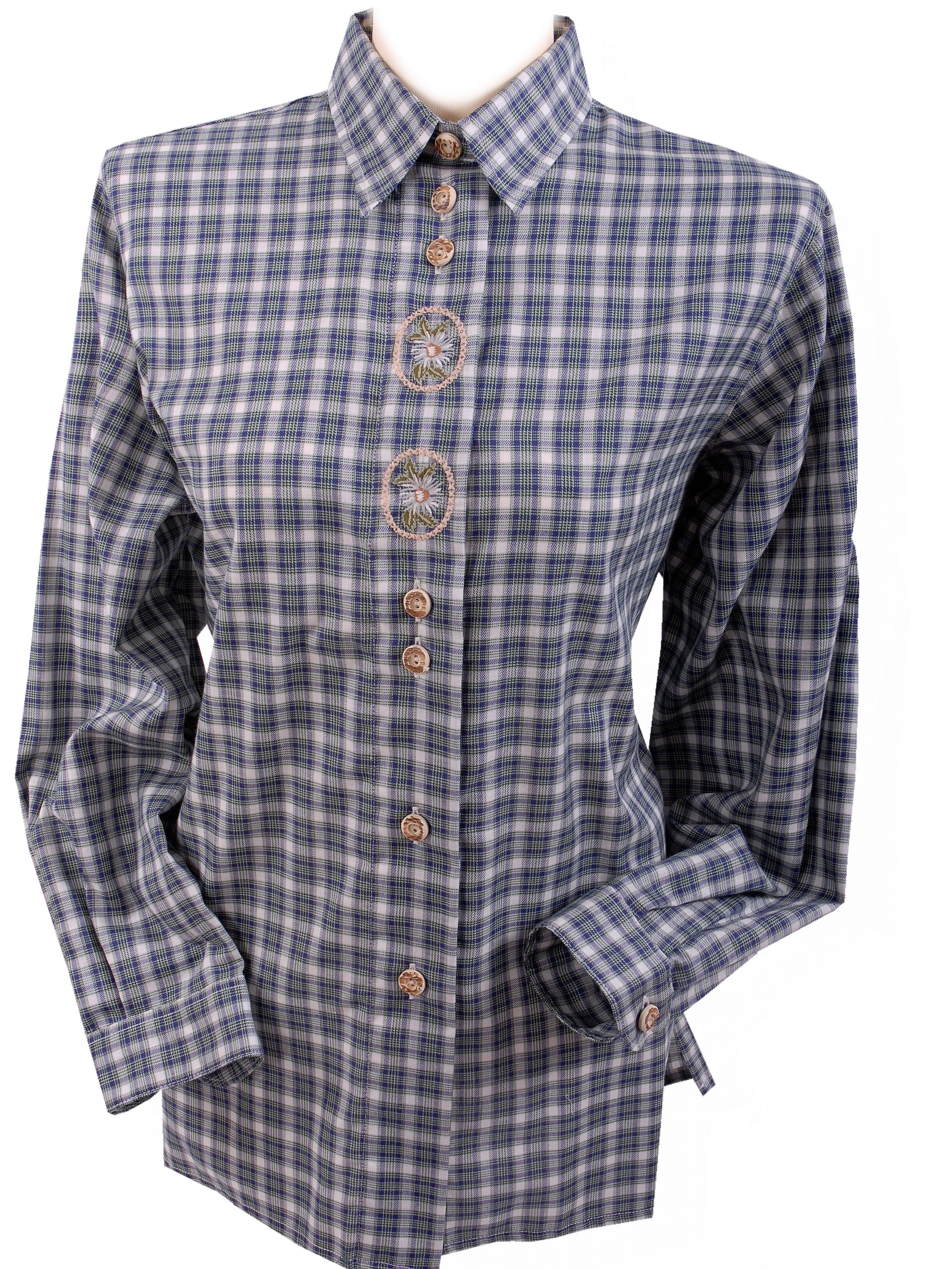 Trachtenbluse Damen kariert Langarm Stickerei Blau-Marine Trachtenbluse Damen kariert Langarm Stickerei Blau-Marine