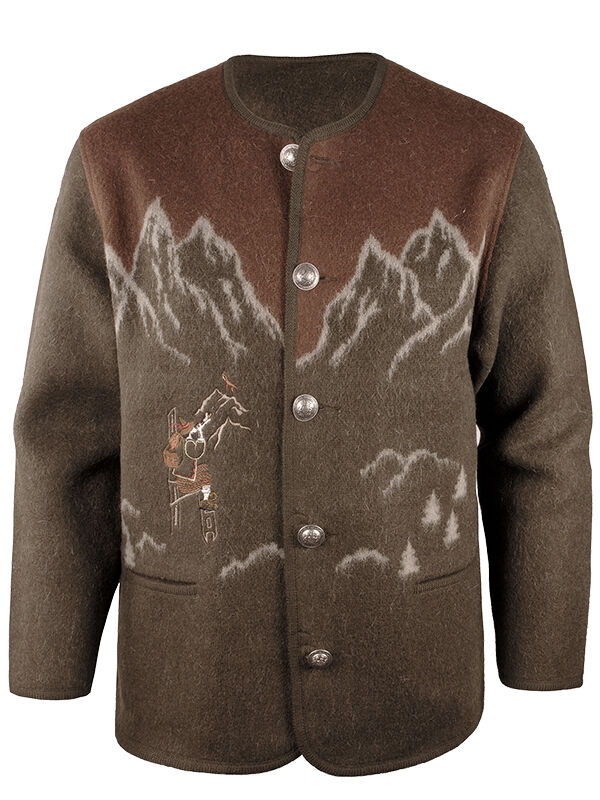 PREMIUM Trachtenstrickjacke Herren 100% Schurwolle Trachtenjanker Braun/Oliv PREMIUM Trachtenstrickjacke Herren 100% Schurwolle Trachtenjanker Braun/Oliv