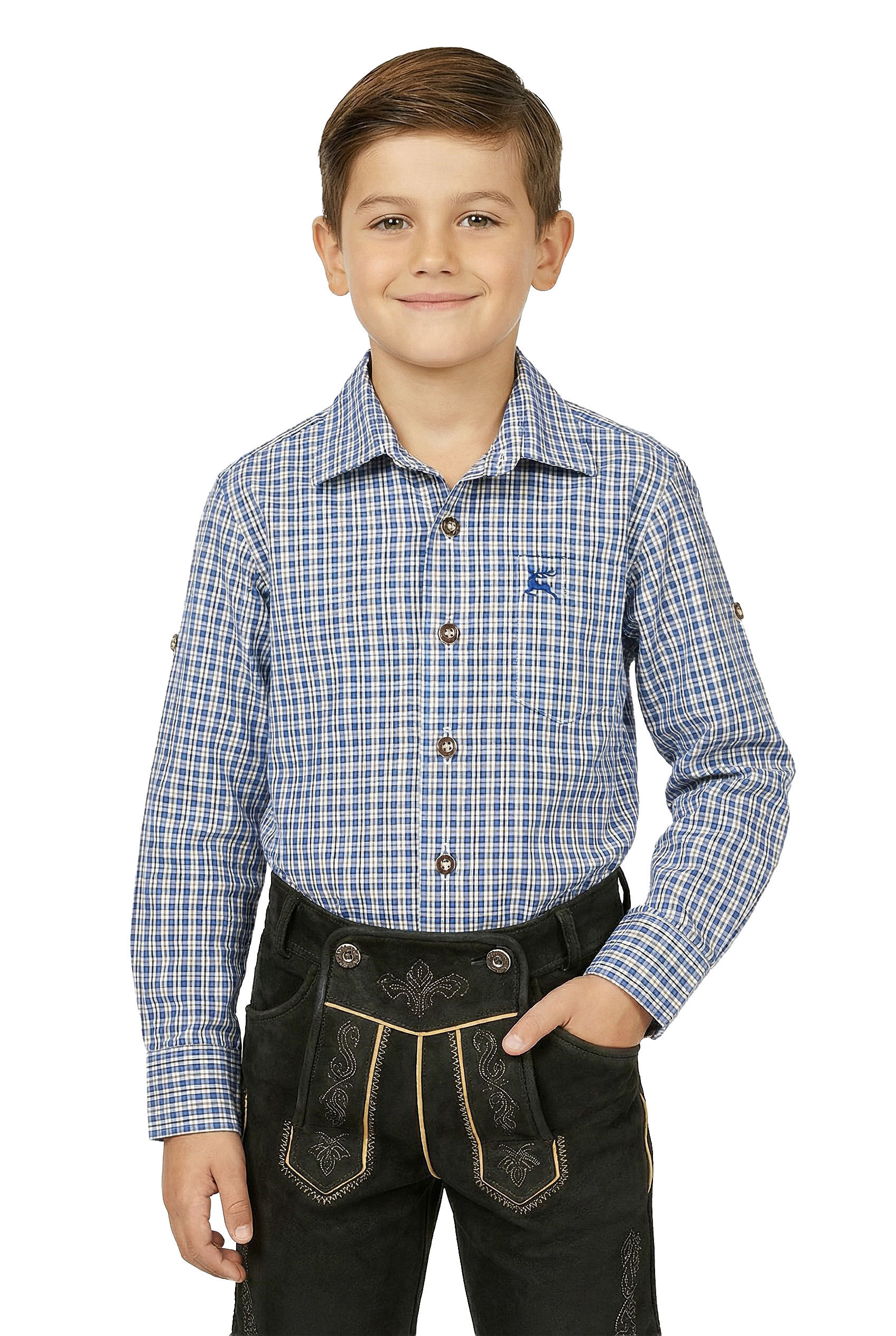 Trachtenhemd Kinder kariert Rot Hirsch Stickerei