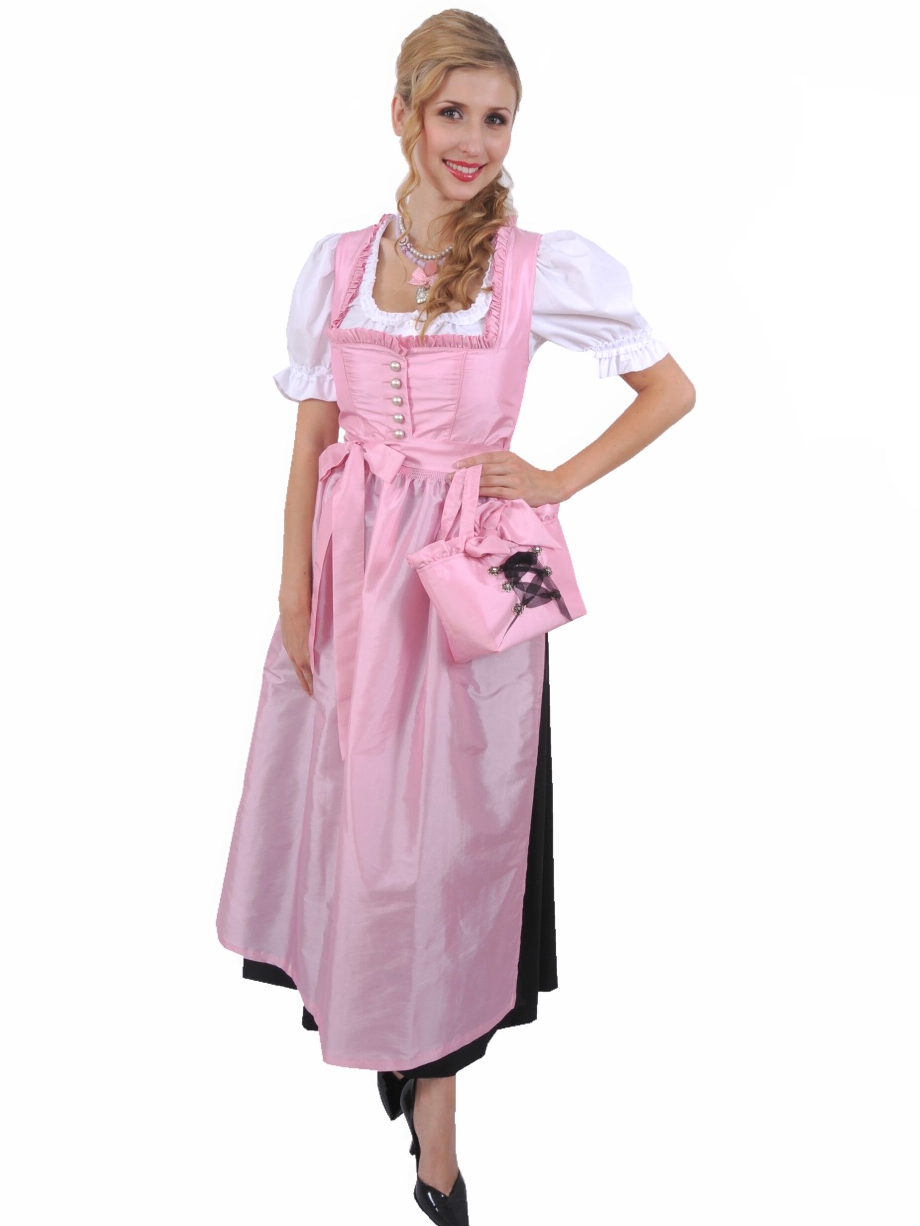 Festliches Dirndl lang - Festtagsdirndl Taft Rosa-Schwarz Set 3-teilig + Bluse Festliches Dirndl lang - Festtagsdirndl Taft Rosa-Schwarz Set 3-teilig + Bluse