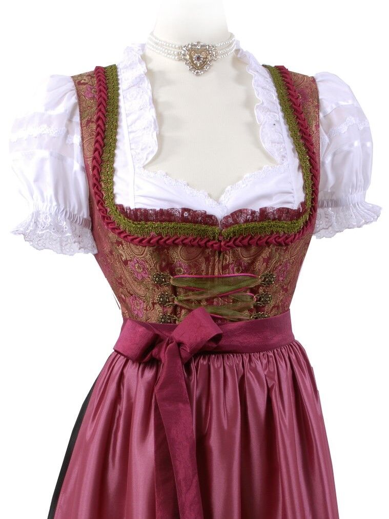 Festliches Midi-Dirndl - kurzes Dirndl + edle Satinschürze Rot Bordeauxe Grün Festliches Midi-Dirndl - kurzes Dirndl + edle Satinschürze Rot Bordeauxe Grün