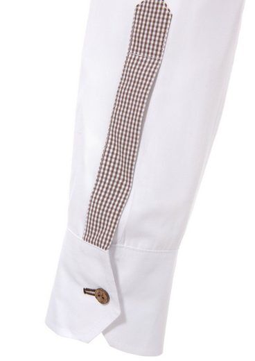 Trachtenhemd Weiß/Braun SLIMFIT Stehkragen 