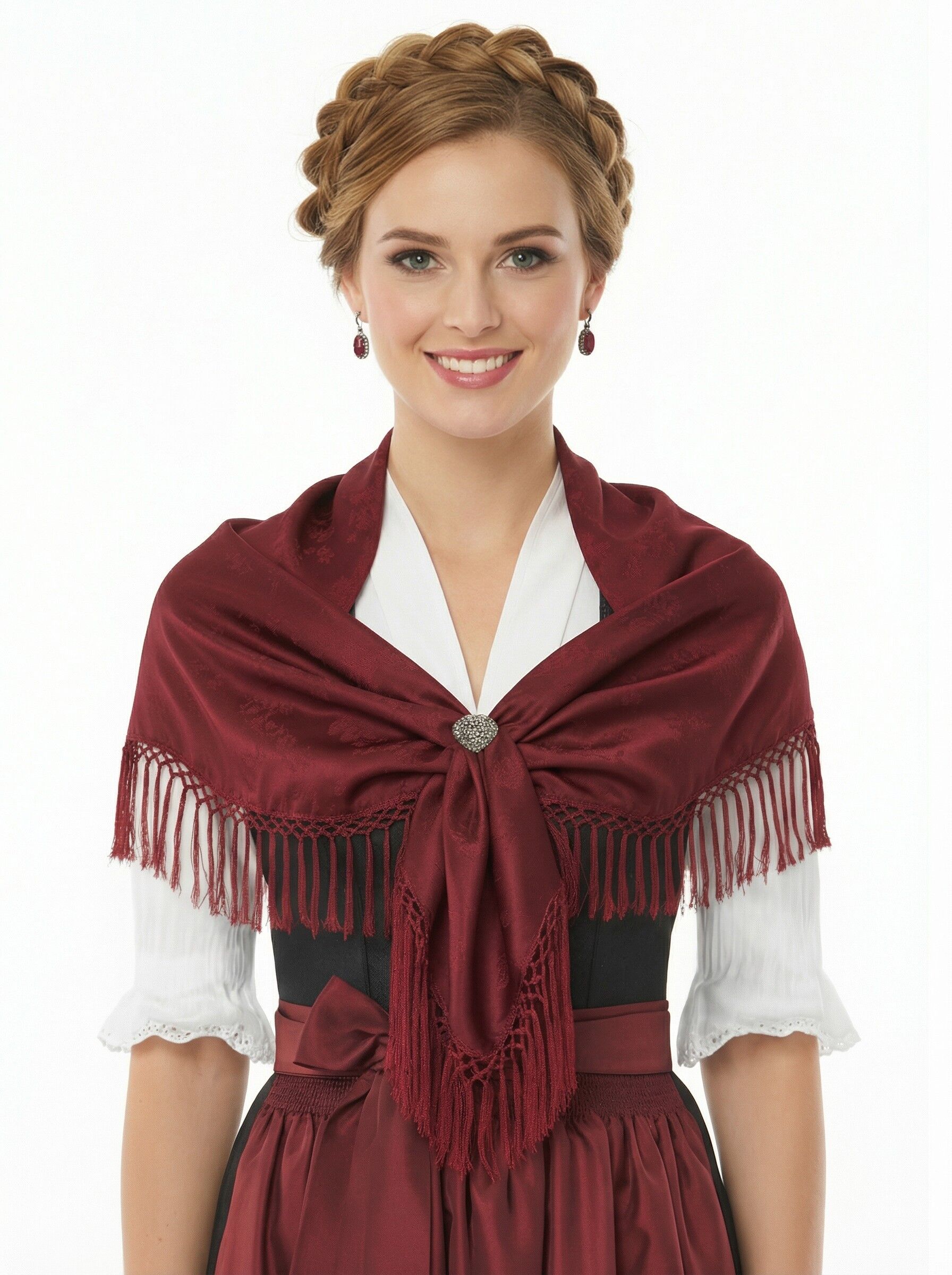 Trachtentuch Dirndltuch Seidentuch 100% Seide Rot Karmin