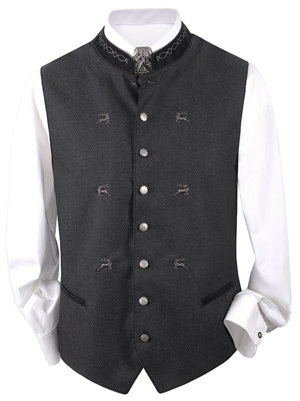 Trachtenweste Herrenweste Gilet Anthrazit Hirsch-Stickerei Trachtenweste Herrenweste Gilet Anthrazit Hirsch-Stickerei