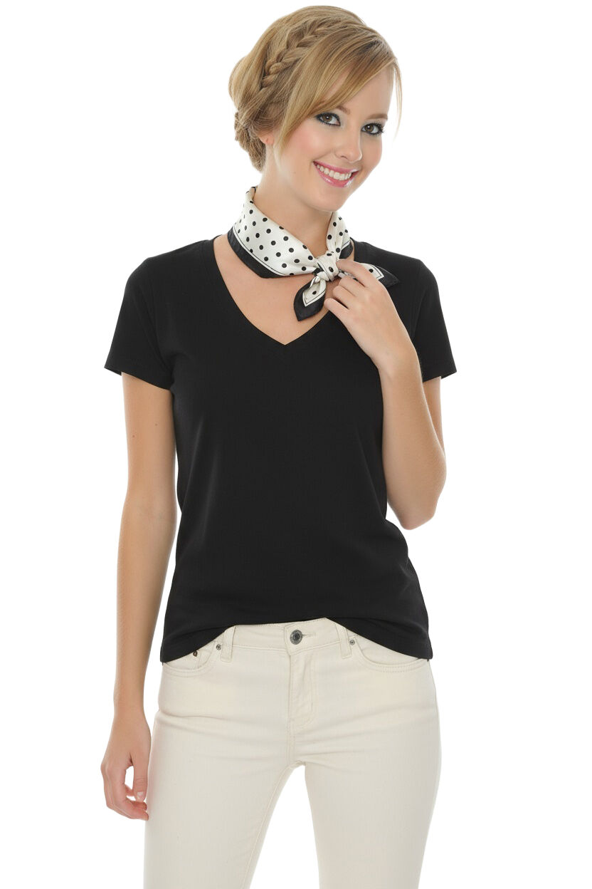 Trachtenhalstuch Nickituch Tupfen-Dessin 100% Seide Creme Schwarz