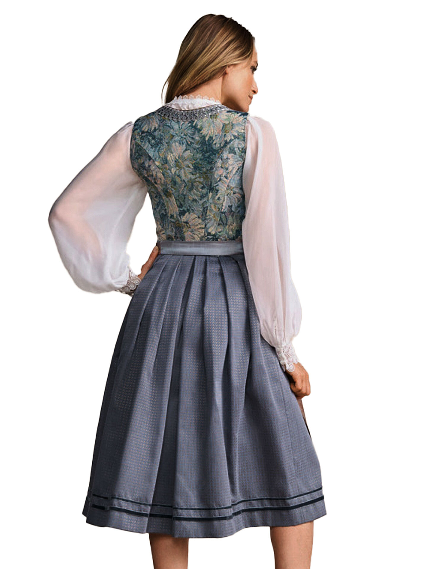 Elegantes Dirndl - kurzes Midi-Dirndl in edlem Beige/Braun