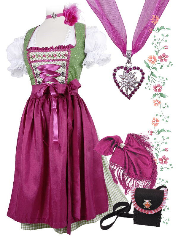 Süßes Wiesn-Dirndl - Mini-Dirndl kurzes Dirndl kariert Grün-Pink Süßes Wiesn-Dirndl - Mini-Dirndl kurzes Dirndl kariert Grün-Pink