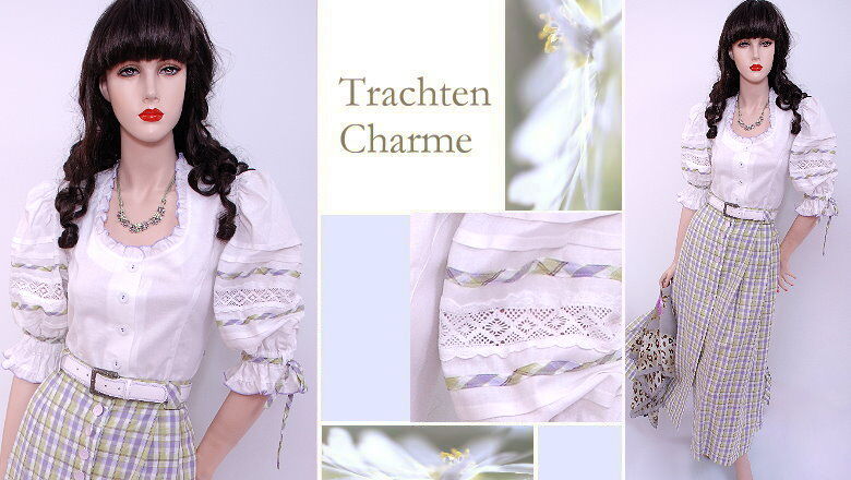 Trachten-Ensemble Trachtenbluse mit Rock Weiß Flieder-Grün  Trachten-Ensemble Trachtenbluse mit Rock Weiß Flieder-Grün
