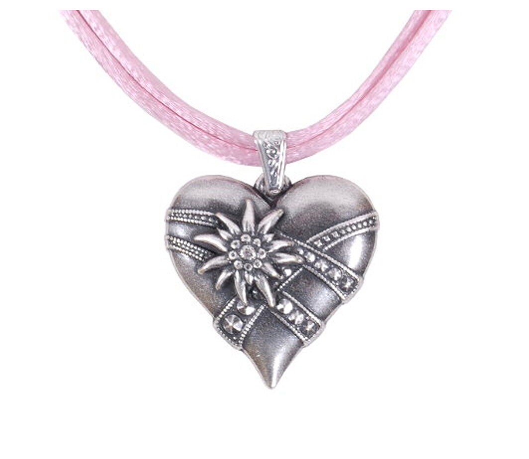 Trachtenkette Herz mit Edelweiß Hellrosa Trachtenkette Herz mit Edelweiß Hellrosa