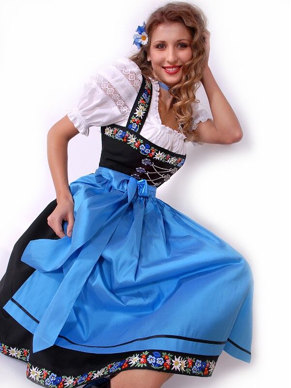 PREMIUM Designer-Dirndl Seidendirndl - festliches Midi-Dirndl Schwarz-Blau PREMIUM Designer-Dirndl Seidendirndl - festliches Midi-Dirndl Schwarz-Blau