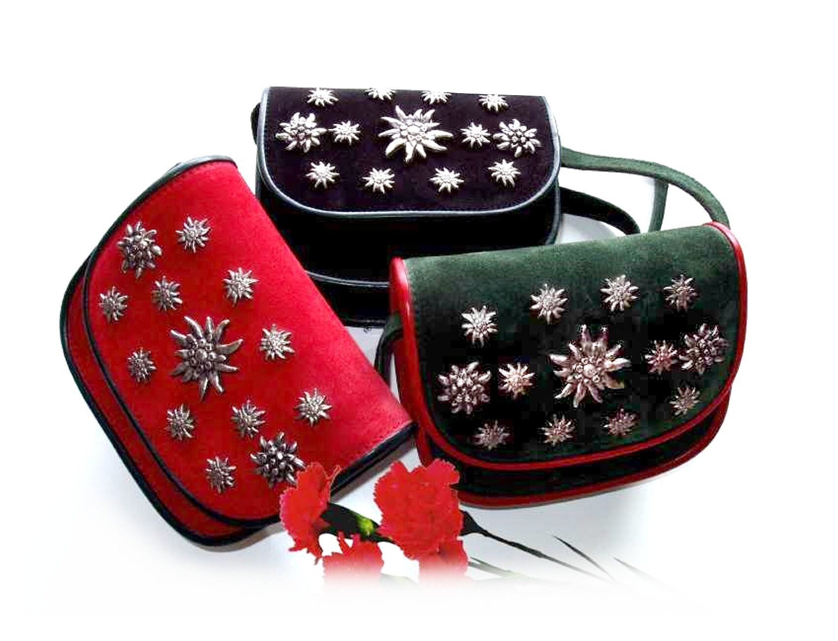 Dirndltasche Herz Velour-Leder Rot + Grün Dirndltasche Herz Velour-Leder Rot + Grün