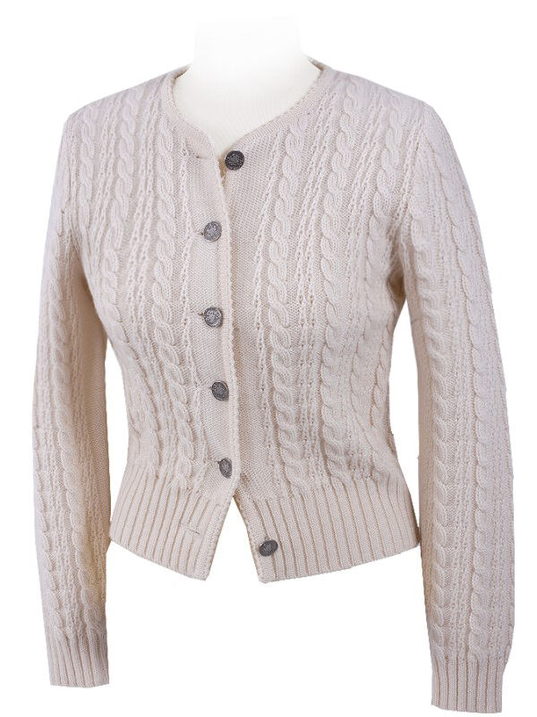 Trachtenstrickjacke Damen Dirndljacke MERINO SCHURWOLLE Creme Natur  Trachtenstrickjacke Damen Dirndljacke MERINO SCHURWOLLE Creme Natur