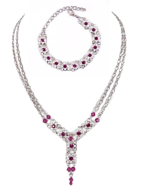 Premium Trachtencollier + Armband - versilbert + Swarovski-Kristall Premium Trachtencollier + Armband - versilbert + Swarovski-Kristall