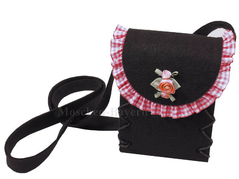 Trachtentasche Dirndltasche Filz Rüsche Schwarz-Rot Trachtentasche Dirndltasche Filz Rüsche Schwarz-Rot