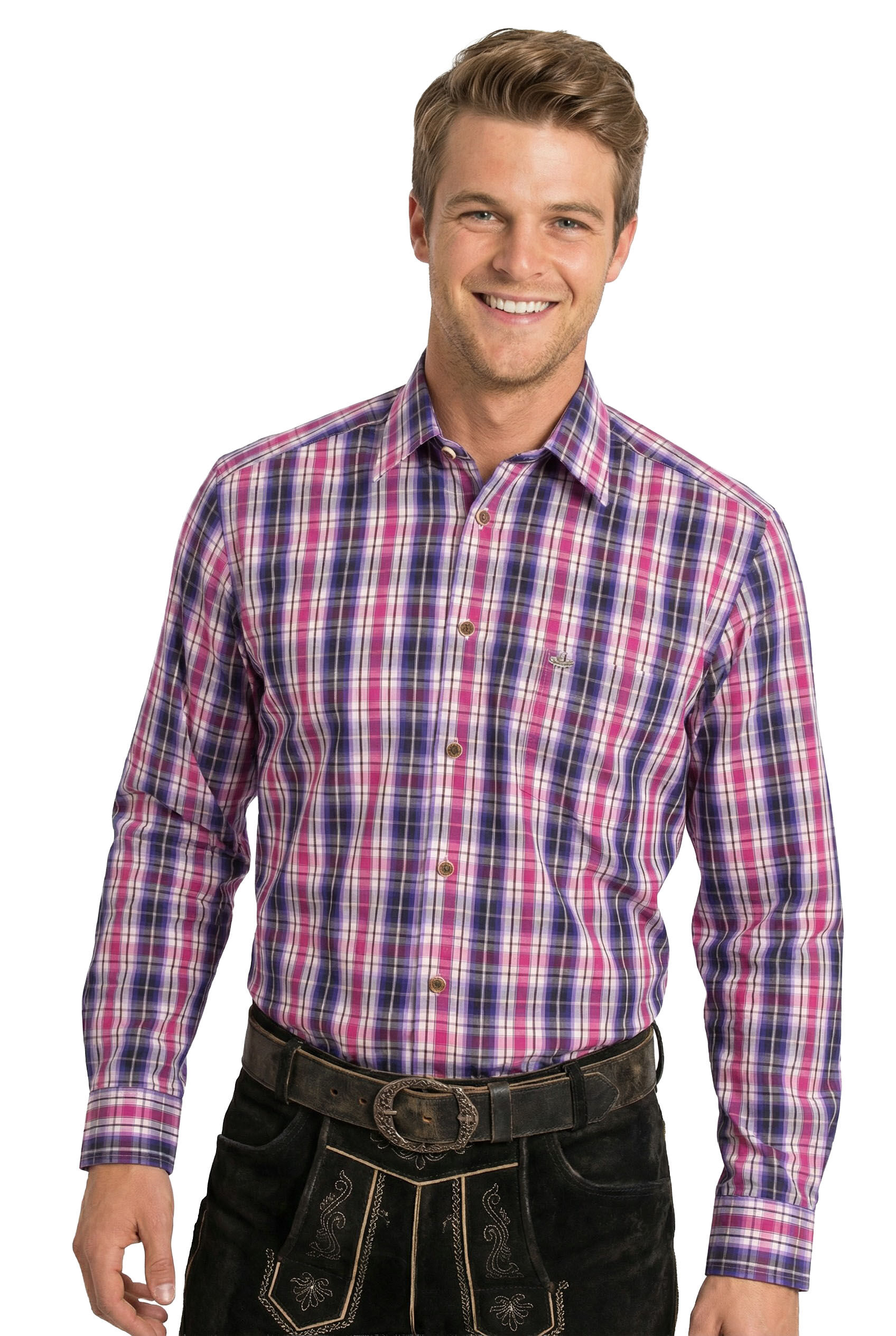 PREMIUM Trachtenhemd kariert Violett "easy care bügelfrei"