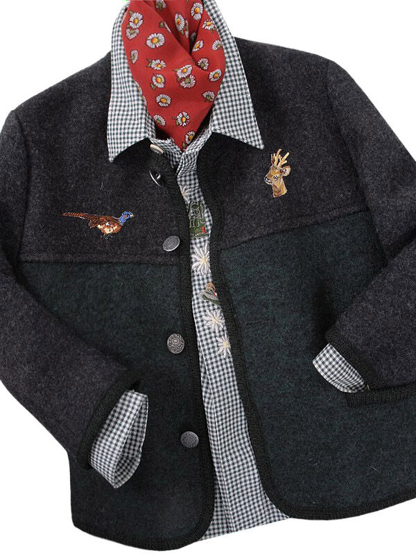 Trachtenjacke Jungen/Buben 100% Merinowolle Grün-Anthrazit