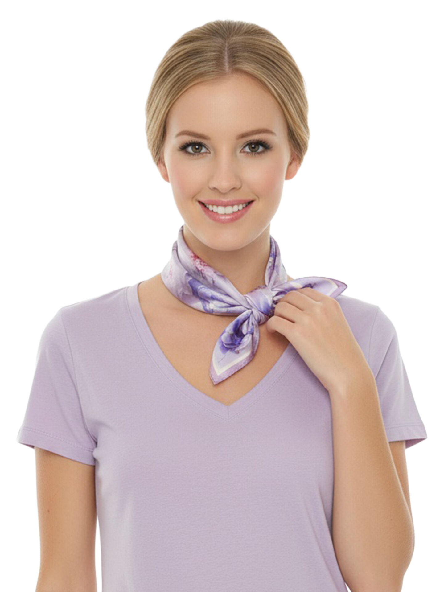 Trachtenhalstuch Seidentuch Nickituch 53x53 100% Seide Blüten Flieder