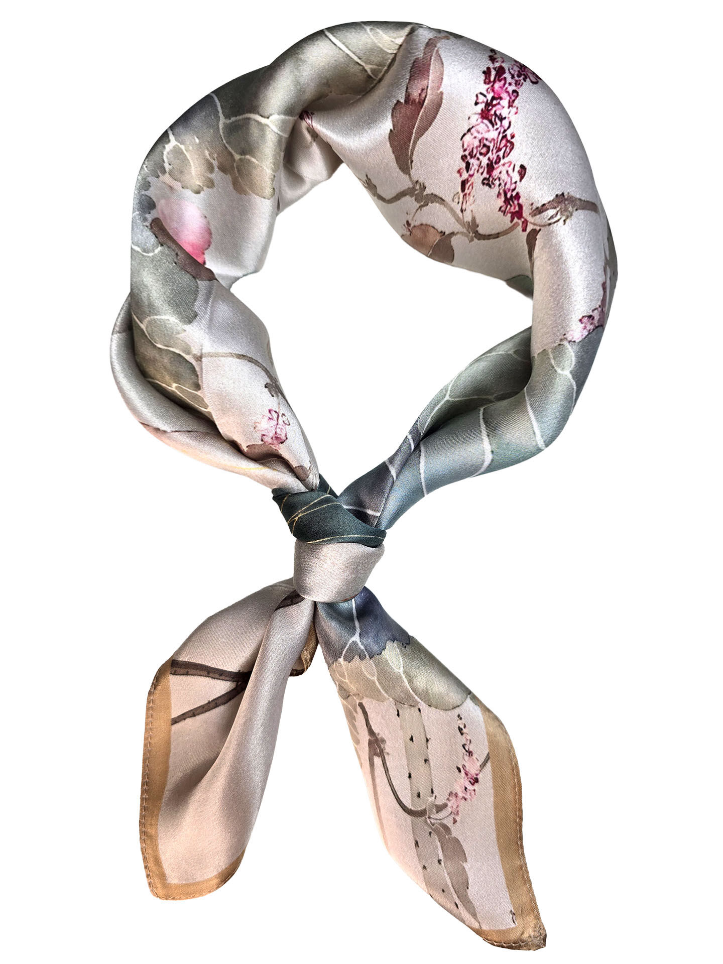 Seidenhalstuch Lotus Damen Nickituch 100% Seide Beige Bunt
