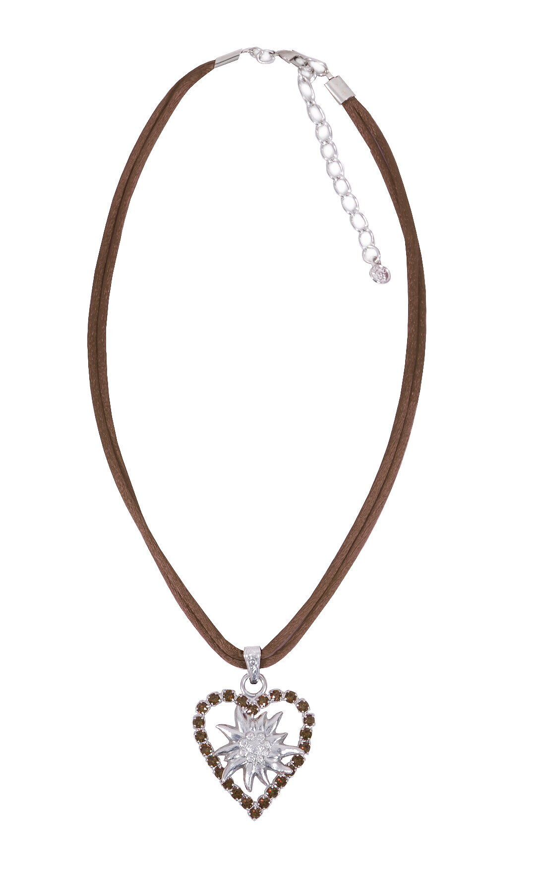 Trachtenherz Edelweißkette Swarovski Elements Braun Trachtenherz Edelweißkette Swarovski Elements Braun