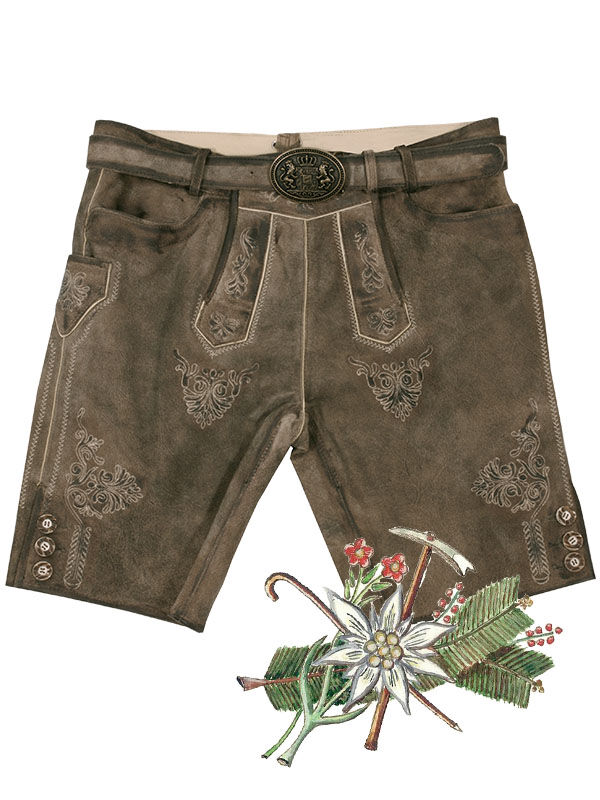 Trachtenlederhose kurze Lederhose Herren Rehbraun  Trachtenlederhose kurze Lederhose Herren Rehbraun